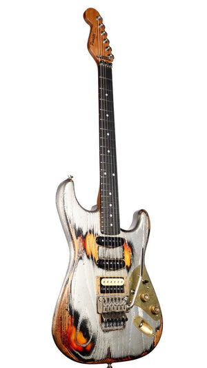 Paoletti Stratospheric Loft HSS Relic Black and Silver w/ Floyd Rose #219523 - Paoletti - Heartbreaker Guitars
