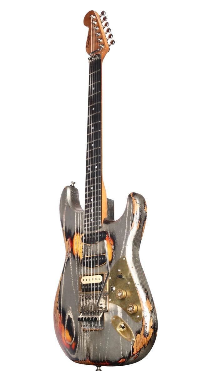 Paoletti Stratospheric Loft HSS Relic Black and Silver w/ Floyd Rose #219523 - Paoletti - Heartbreaker Guitars