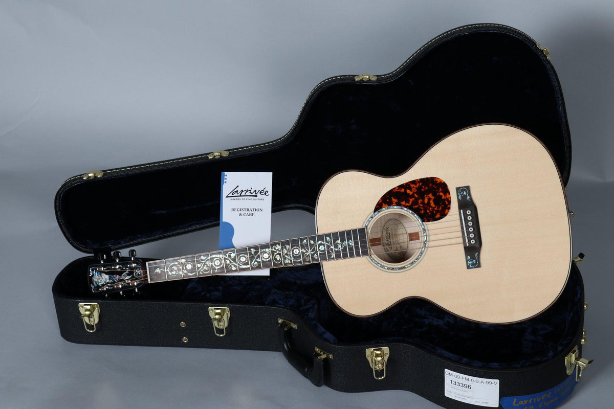 Larrivee OM-09 Alpine Moon Spruce over Flamed Maple w/ Twins & Vine Inlays - Larrivee Guitars - Heartbreaker Guitars